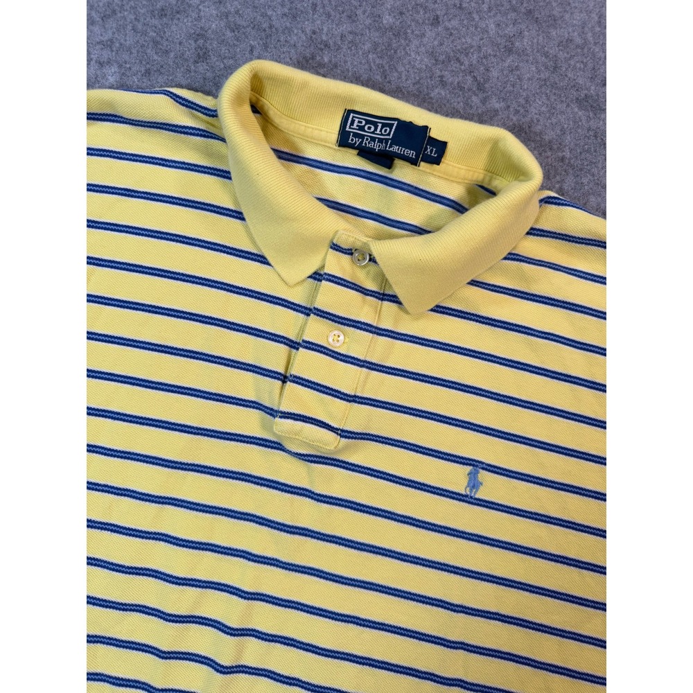 Polo Ralph Lauren Mens XL Yellow Blue Striped Pique Short Sleeve Polo Shirt